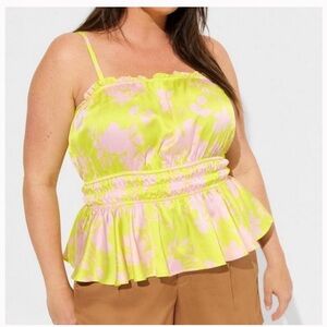 Torrid Floral Print Peplum Top - Neon Yellow and Pink